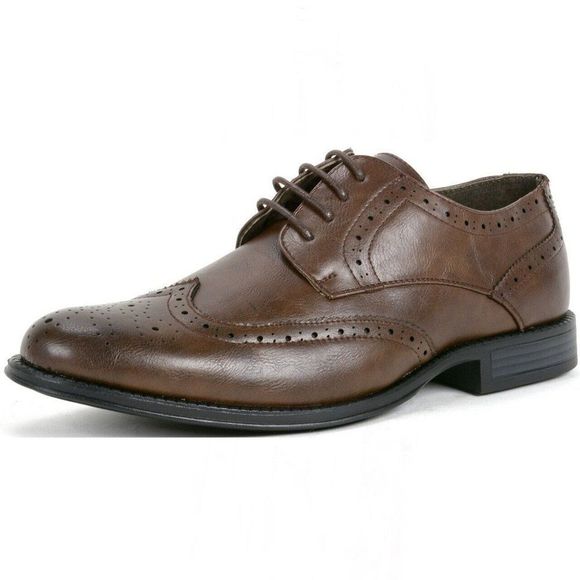 MENS WING TIP OXFORDS 11 ALPINE SWISS ZURICH  BROGUE MEDALLION DRESS SHOES - Picture 2 of 12